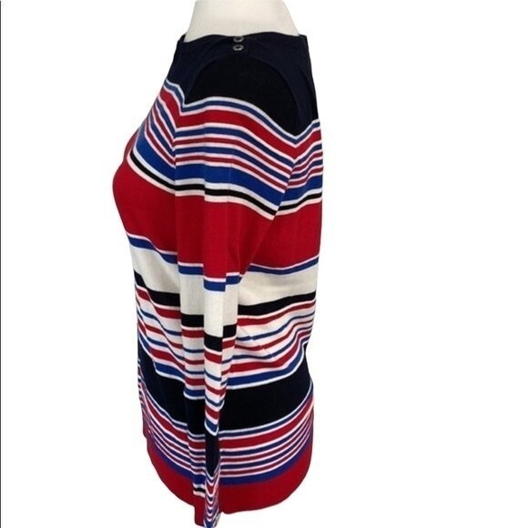 Talbots Stripe Nautical Long Sleeve Boatneck Sweater Too Button Detail Colorful - Picture 4 of 16